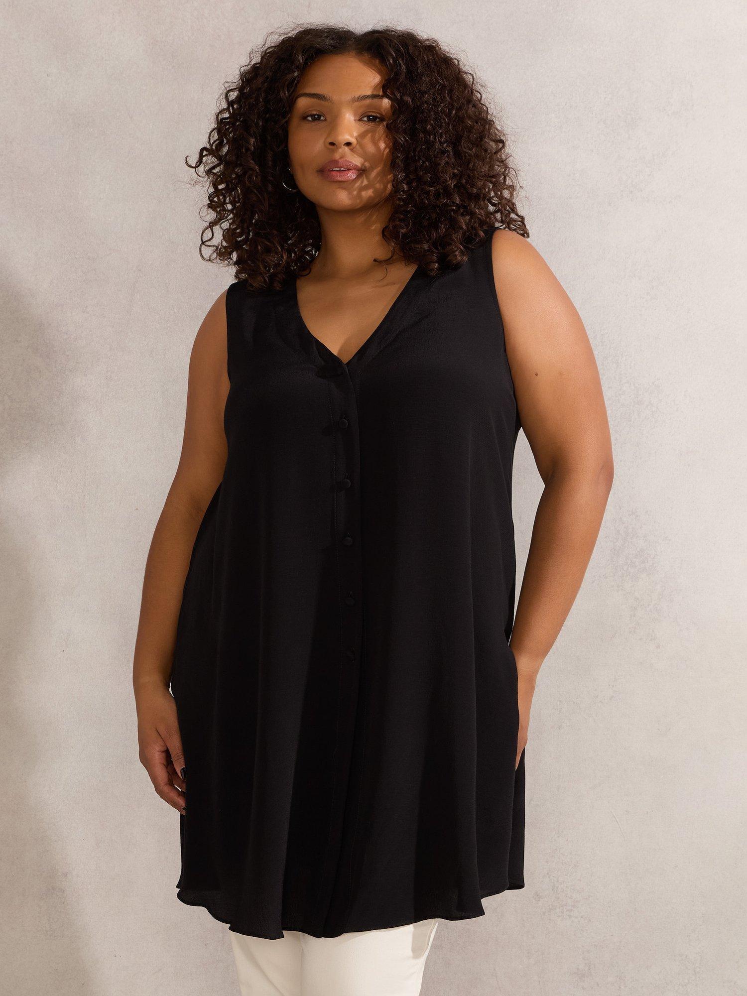 Product image 1 of 5, which shows Live Unlimited Curve Button Up Sleeveless Top, Black, 18