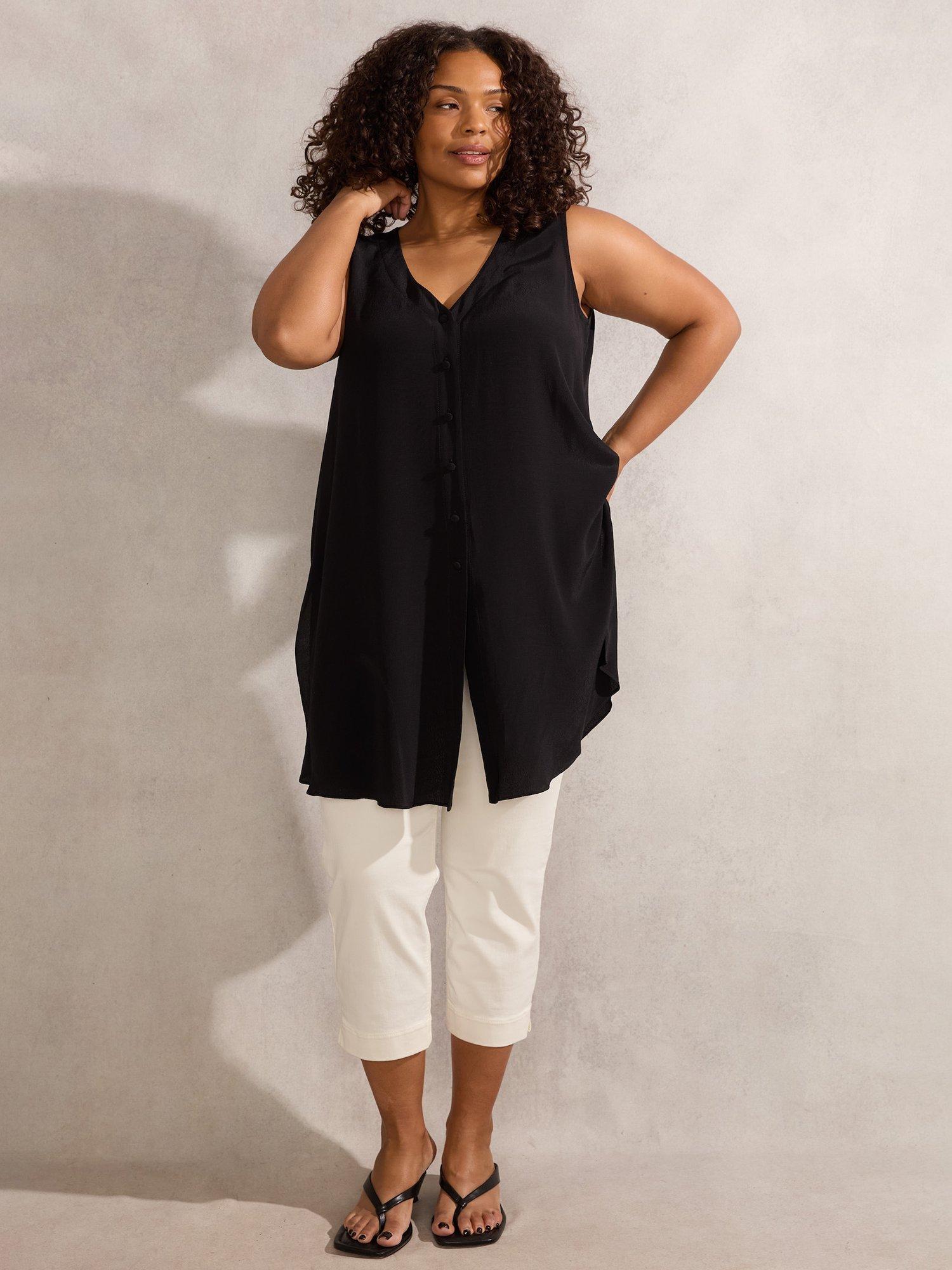 Product image 2 of 5, which shows Live Unlimited Curve Button Up Sleeveless Top, Black, 18