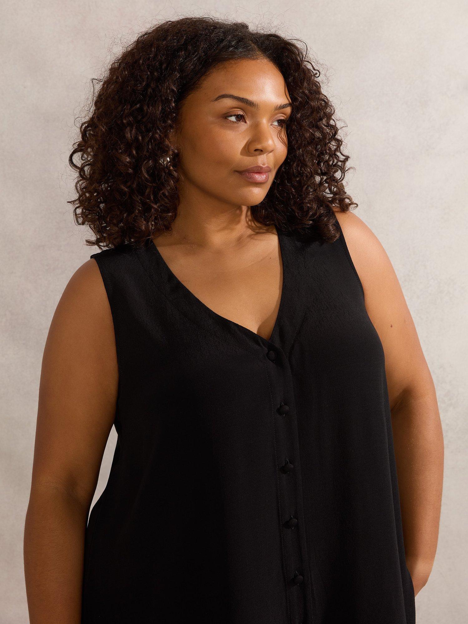 Product image 3 of 5, which shows Live Unlimited Curve Button Up Sleeveless Top, Black, 18