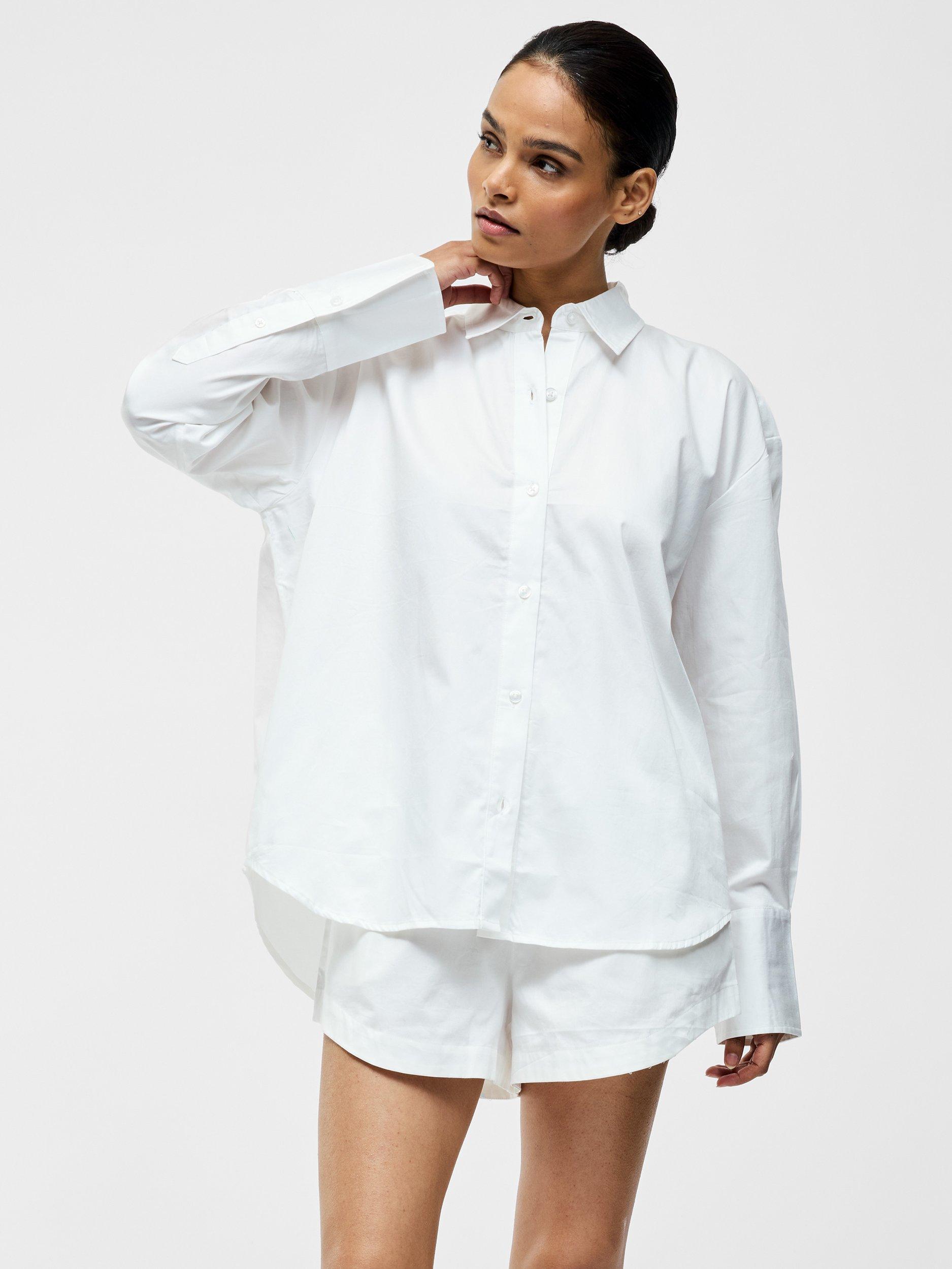 Product image 1 of 5, which shows French Connection Alexis Oversized Cross Back Shirt, White, XS