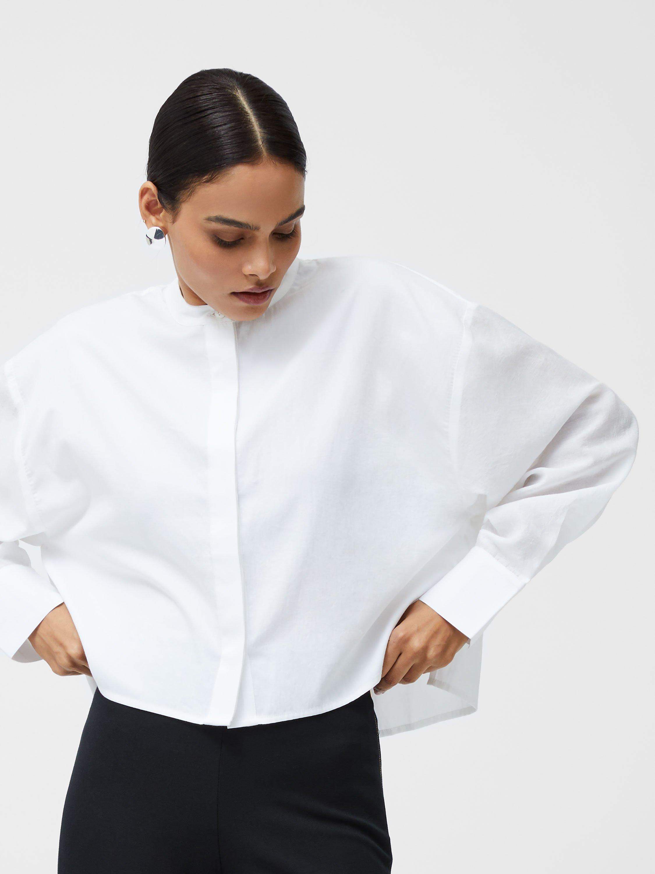 Product image 3 of 5, which shows French Connection Alexis Sheer Sleeve Shirt, White, XS