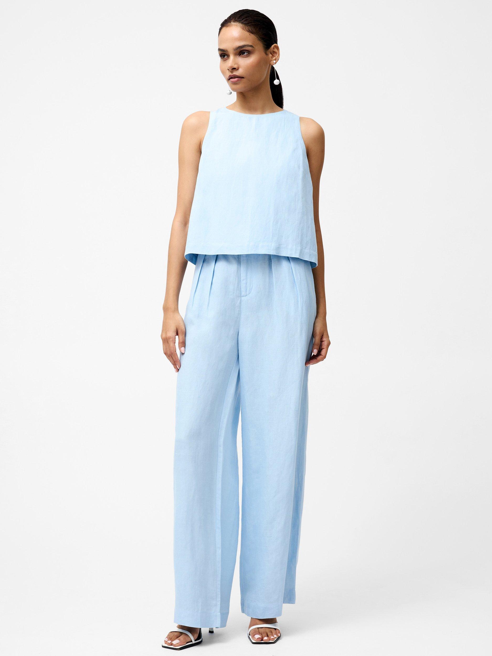 Product image 2 of 5, which shows French Connection Birdie Linen Tie Back Swing Top, Cashmere Blue, XS