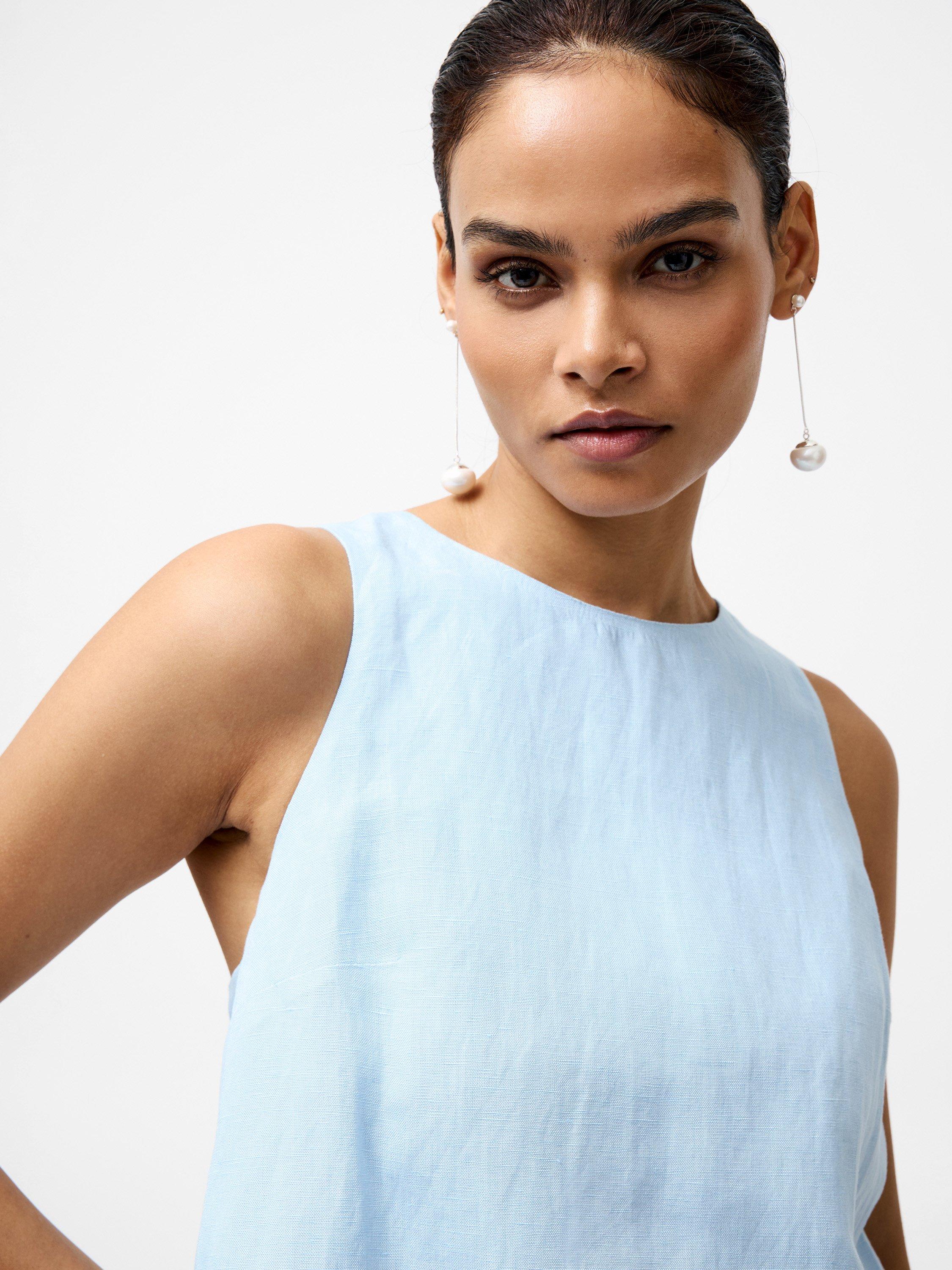 Product image 3 of 5, which shows French Connection Birdie Linen Tie Back Swing Top, Cashmere Blue, XS