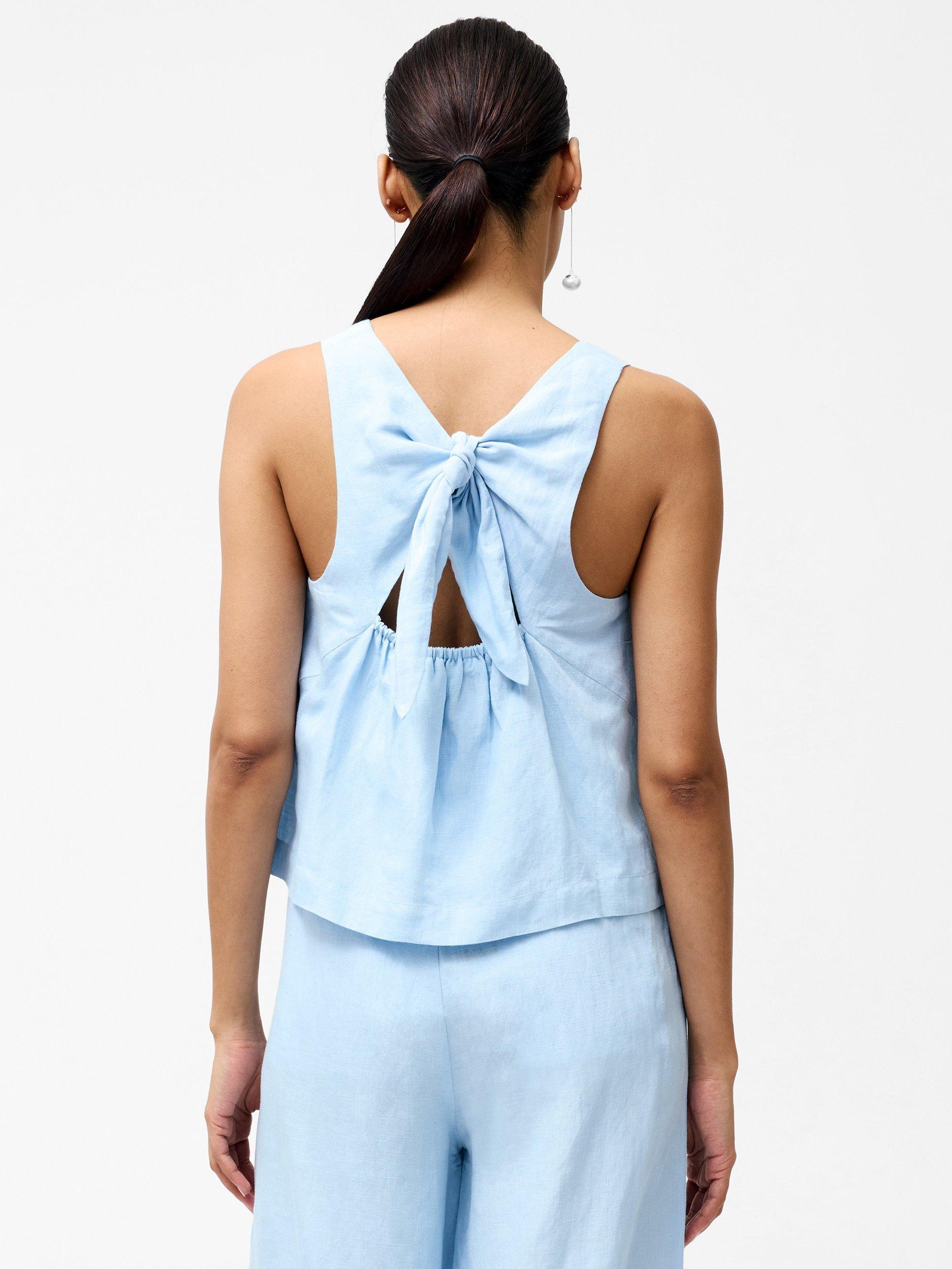 Product image 4 of 5, which shows French Connection Birdie Linen Tie Back Swing Top, Cashmere Blue, XS