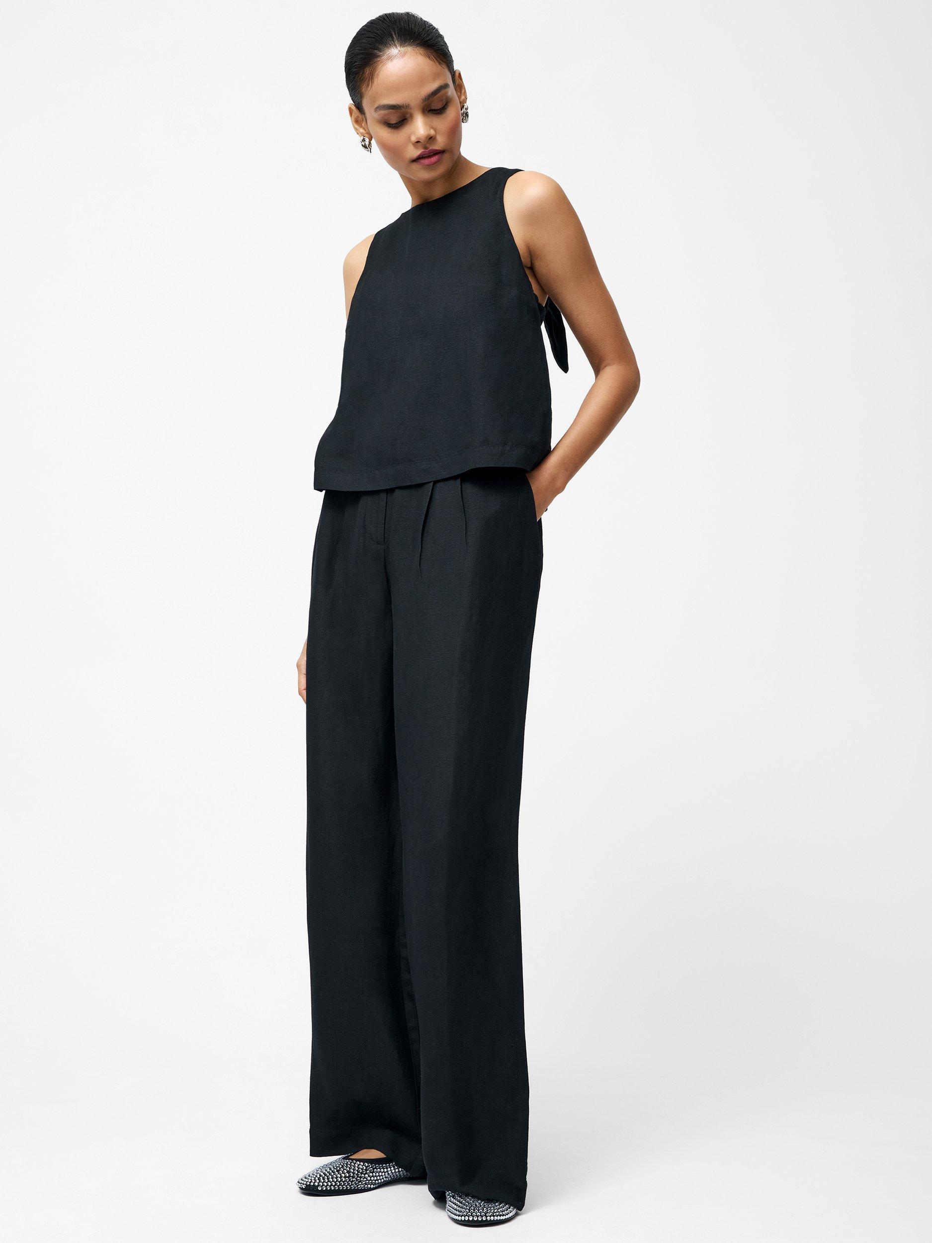 Product image 2 of 4, which shows French Connection Birdie Linen Tie Back Swing Top, Black, XS