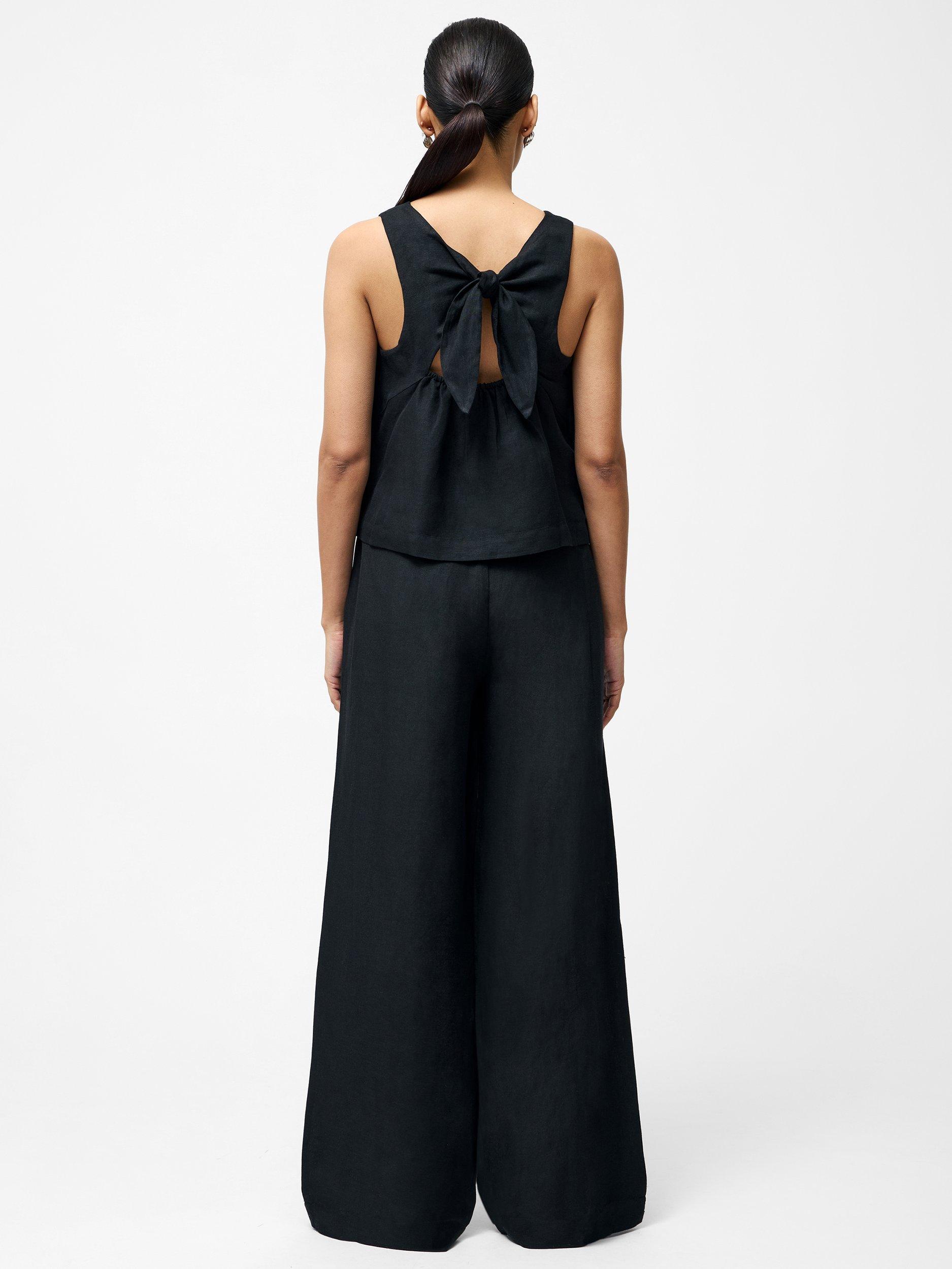 Product image 4 of 4, which shows French Connection Birdie Linen Tie Back Swing Top, Black, XS