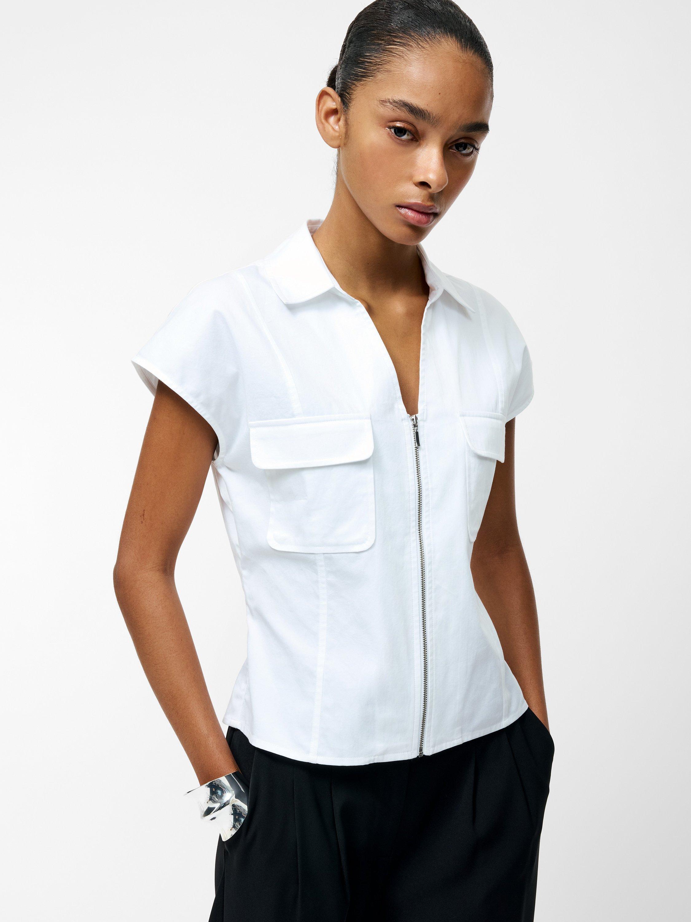 French Connection Alexis Zip Front Top, White