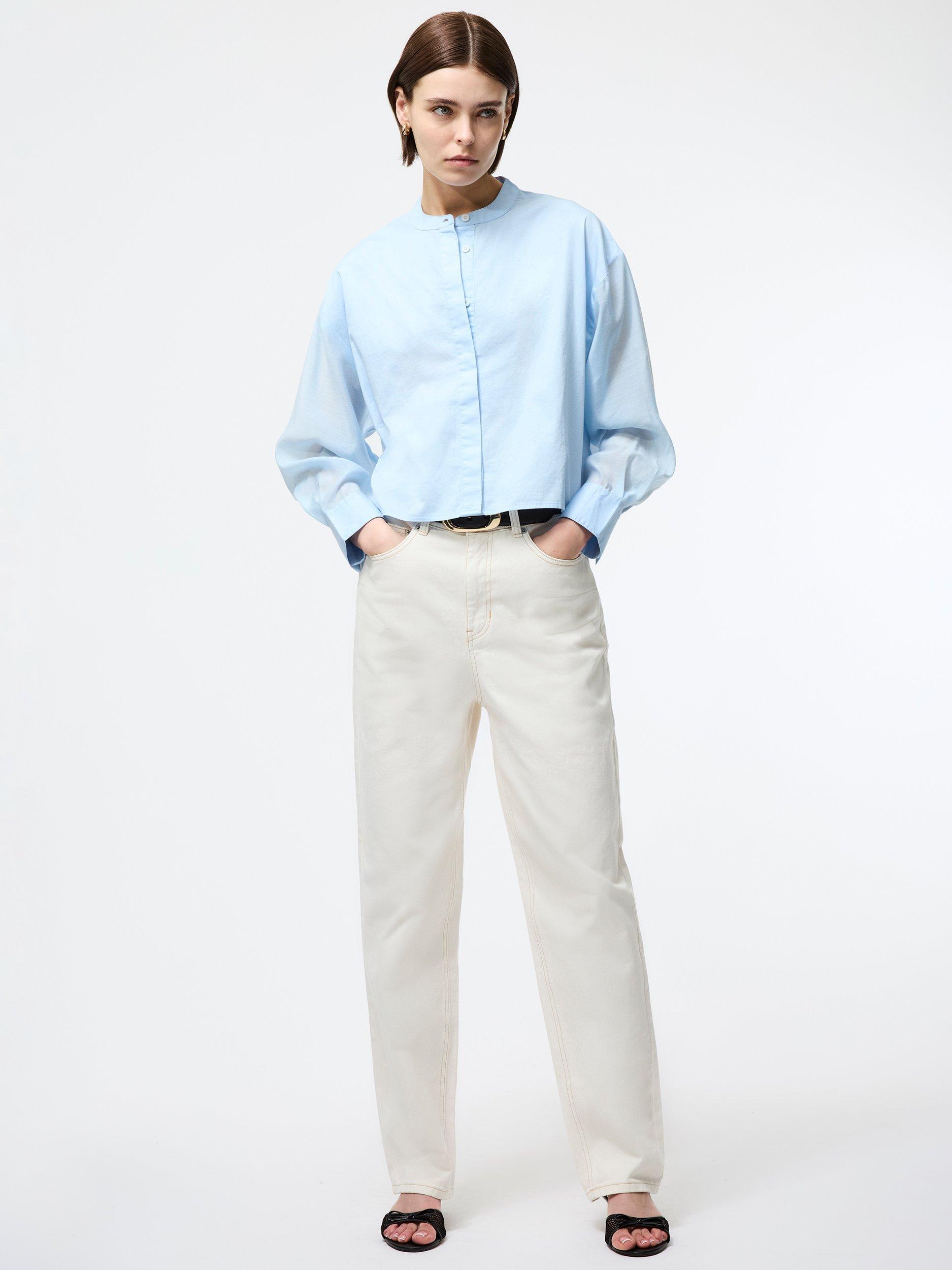 Product image 2 of 5, which shows French Connection Alexis Sheer Sleeve Shirt, Sky Blue, XS