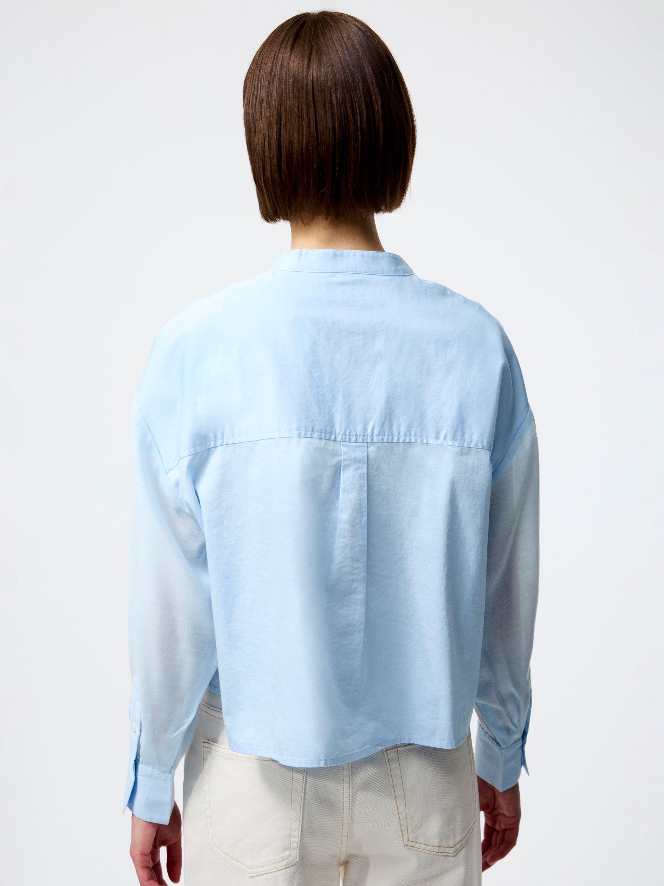 Product image 4 of 5, which shows French Connection Alexis Sheer Sleeve Shirt, Sky Blue, XS