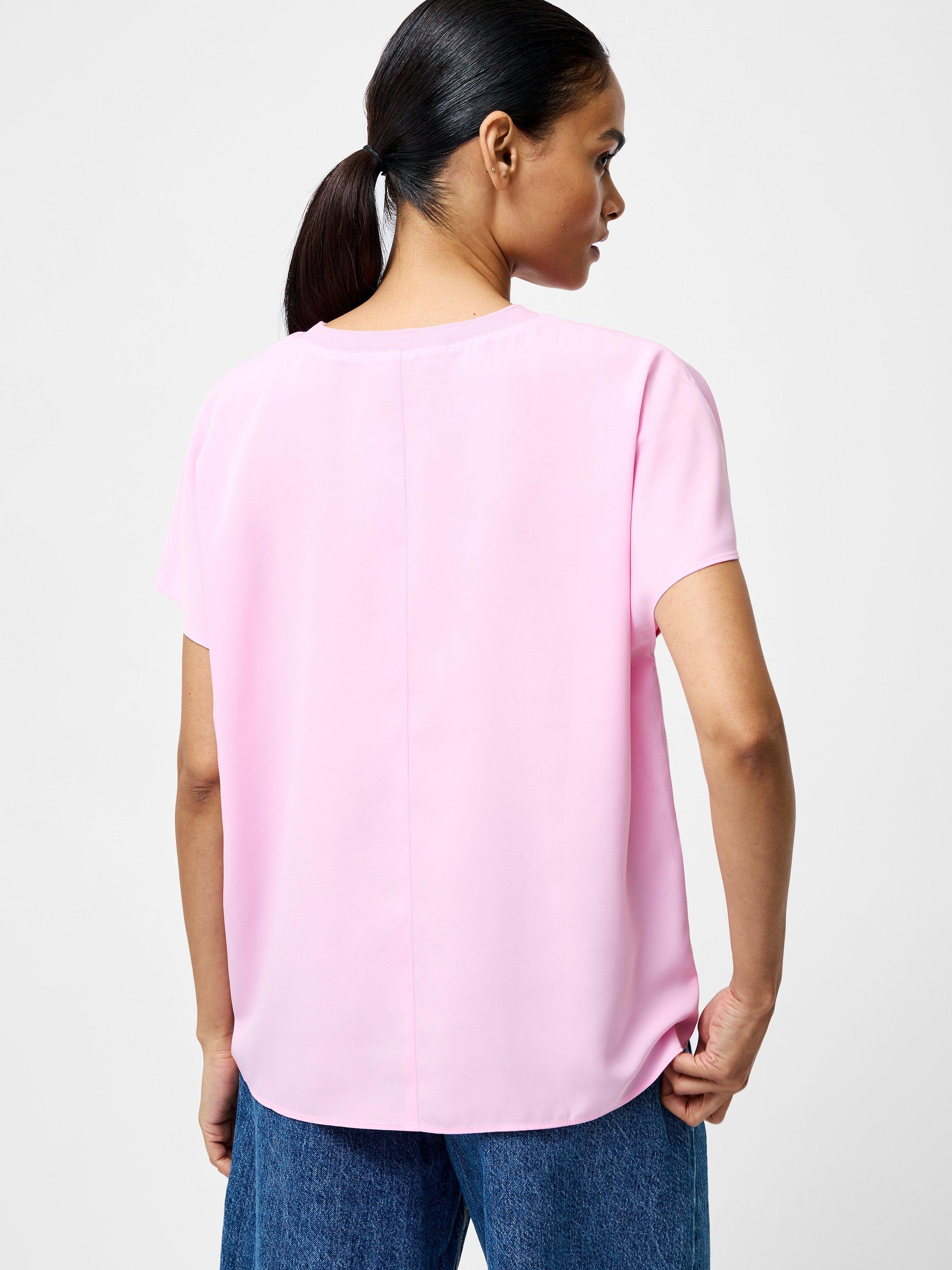 Product image 3 of 5, which shows French Connection Capriana Crew Neck Crepe T-Shirt, Bubblegum Pink, XS