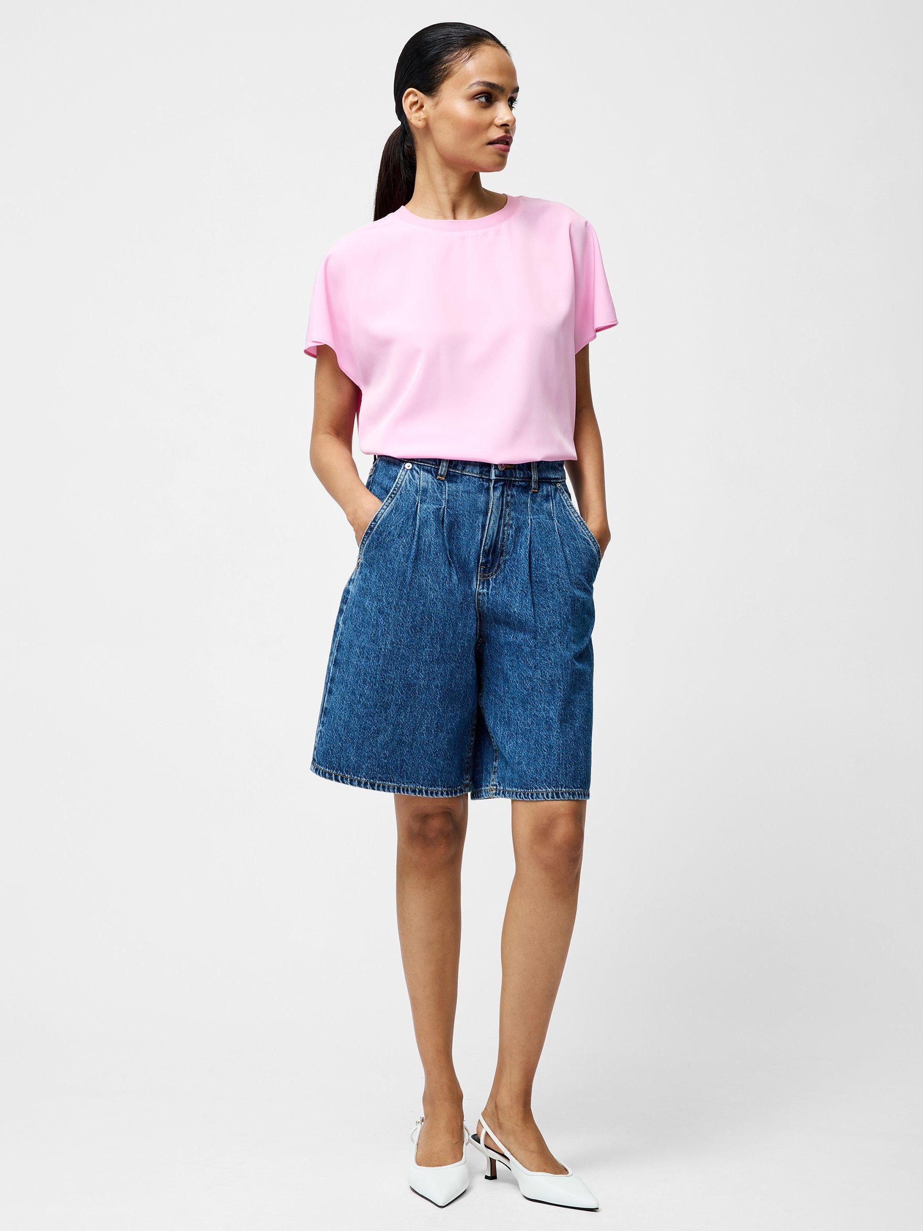 Product image 4 of 5, which shows French Connection Capriana Crew Neck Crepe T-Shirt, Bubblegum Pink, XS