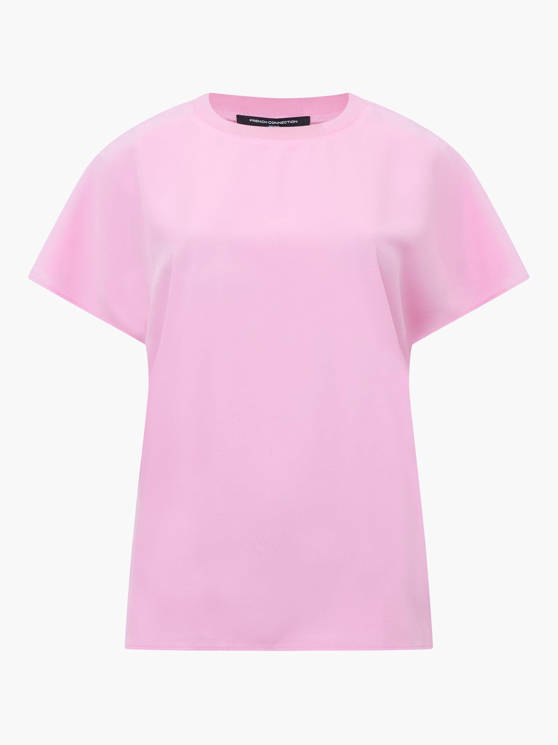Product image 5 of 5, which shows French Connection Capriana Crew Neck Crepe T-Shirt, Bubblegum Pink, XS