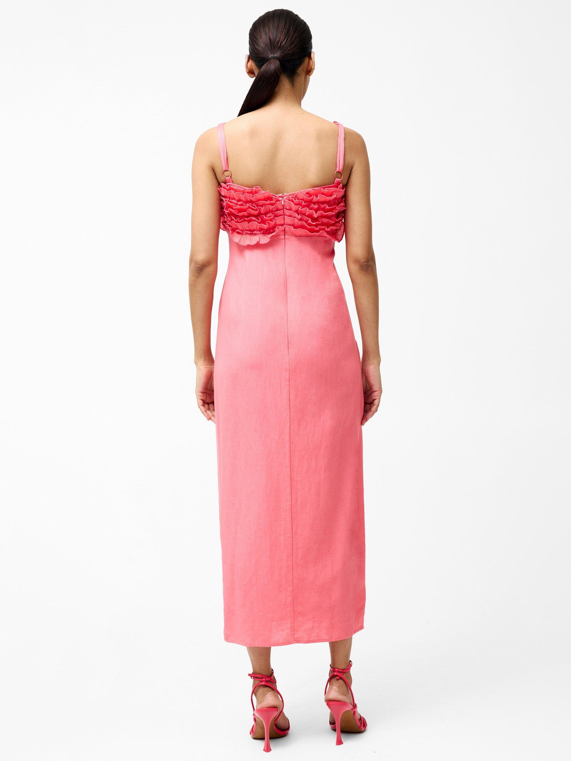 Product image 4 of 5, which shows French Connection Ariette Ruffle Midi Dress, Pink, 18