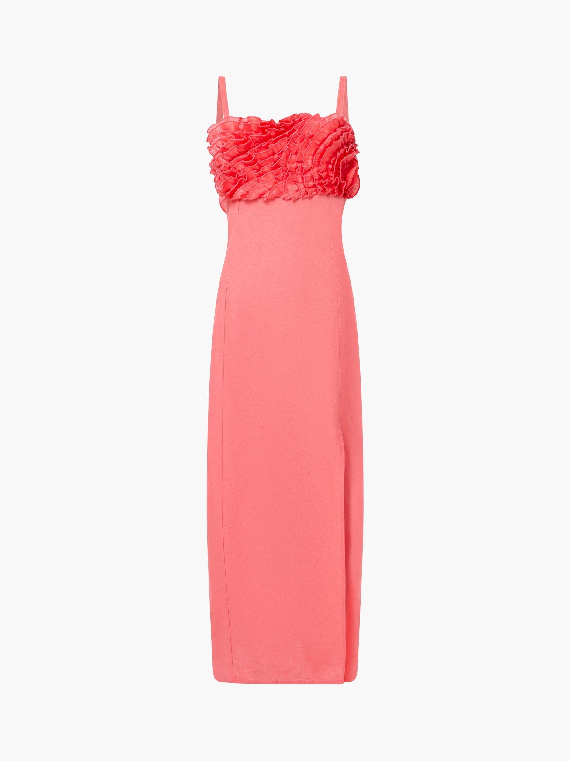 Product image 5 of 5, which shows French Connection Ariette Ruffle Midi Dress, Pink, 18