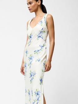 French Connection Ennis Vivian Satin Midaxi Dress, Pale Iris/Multi, Pale Iris/Multi