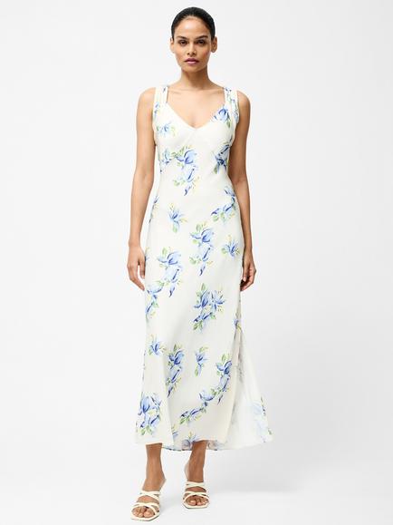 French Connection Ennis Vivian Satin Midaxi Dress, Pale Iris/Multi - view 2, Pale Iris/Multi