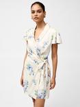 French Connection Ennis Vivian Satin Wrap Dress, Pale Iris/Multi