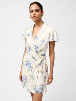 French Connection Ennis Vivian Satin Wrap Dress, Pale Iris/Multi, Pale Iris/Multi