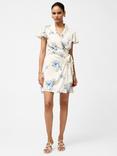 French Connection Ennis Vivian Satin Wrap Dress, Pale Iris/Multi