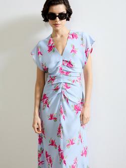 French Connection Vivienne Blossom Pleat Front Midi Dress, Blue, Blue