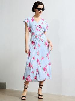 French Connection Vivienne Blossom Pleat Front Midi Dress, Blue - view 2, Blue