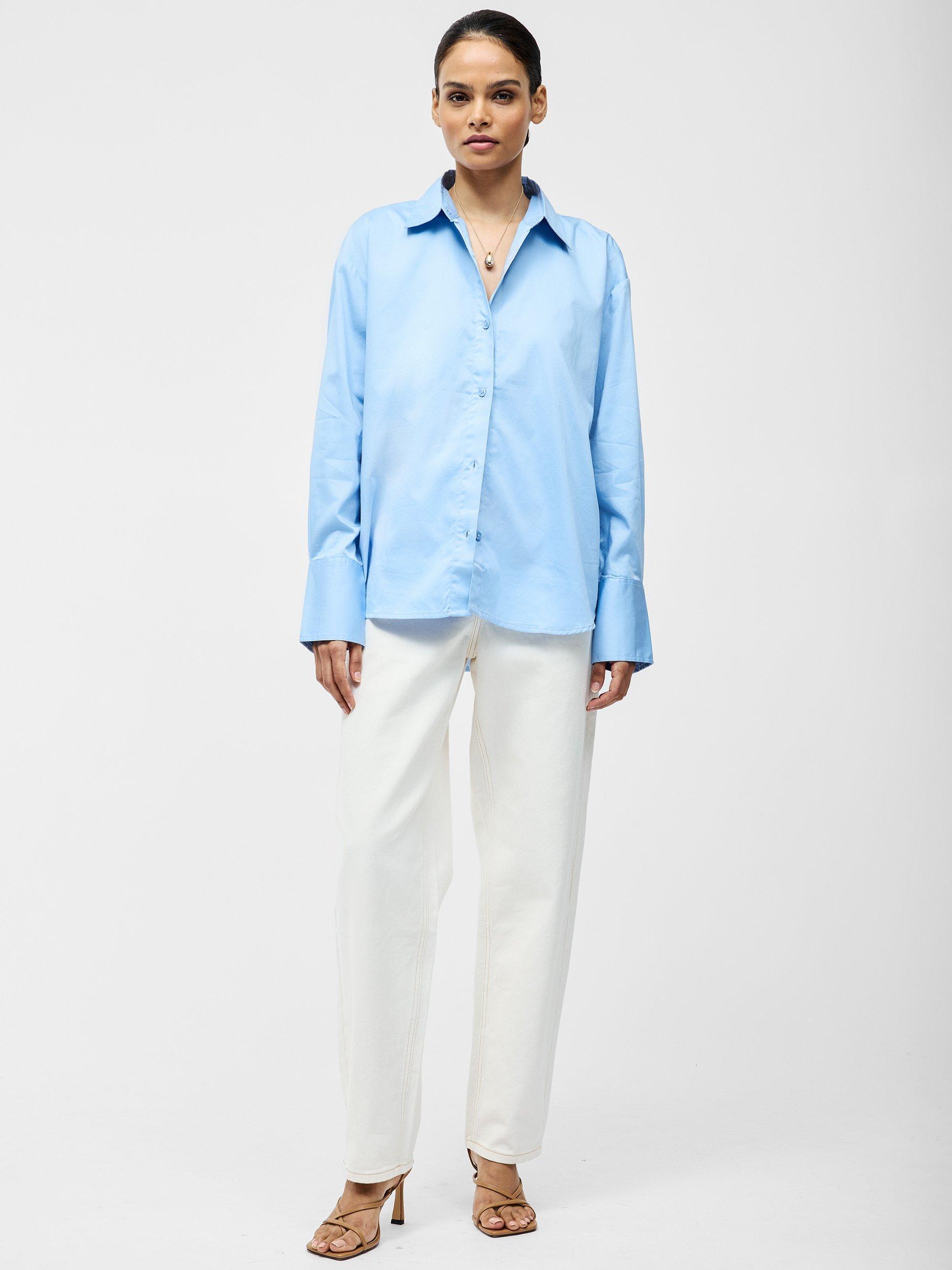 Product image 2 of 5, which shows French Connection Alexis Oversized Cross Back Shirt, Light Blue, XS