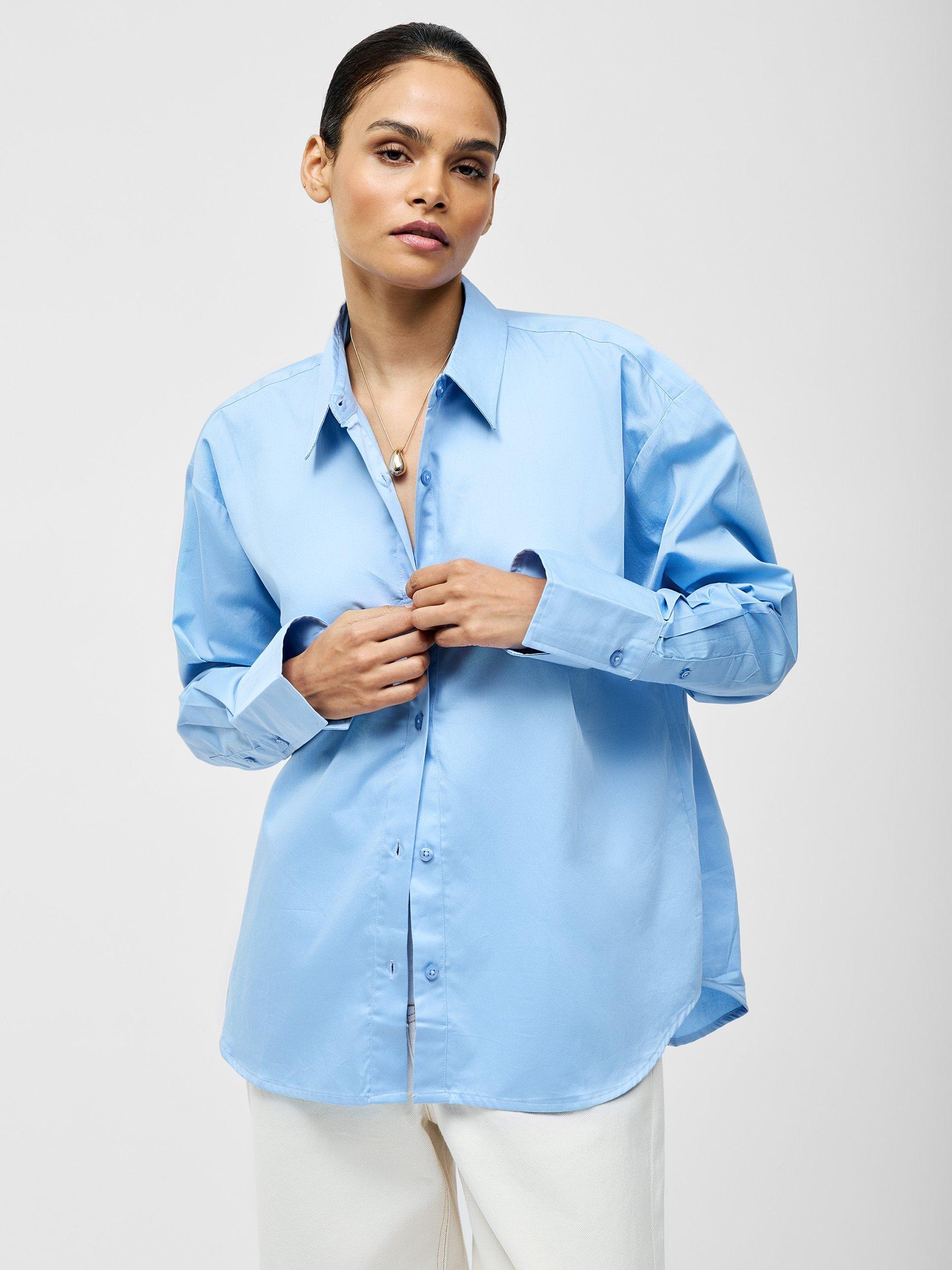 Product image 3 of 5, which shows French Connection Alexis Oversized Cross Back Shirt, Light Blue, XS