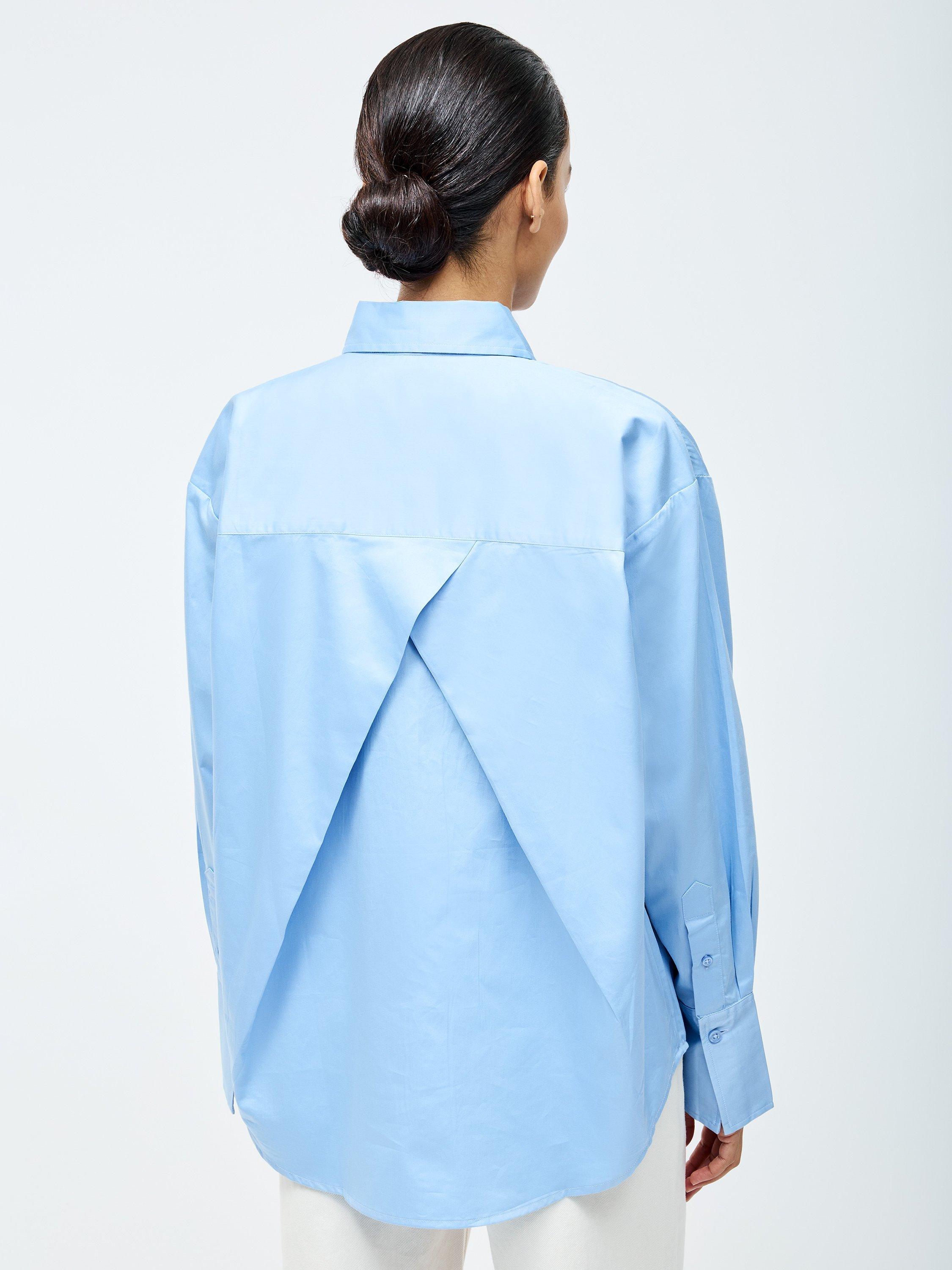 Product image 4 of 5, which shows French Connection Alexis Oversized Cross Back Shirt, Light Blue, XS