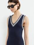 French Connection Sage Knit Trim Dress, Navy/Summer White