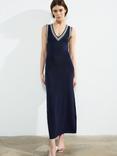 French Connection Sage Knit Trim Dress, Navy/Summer White