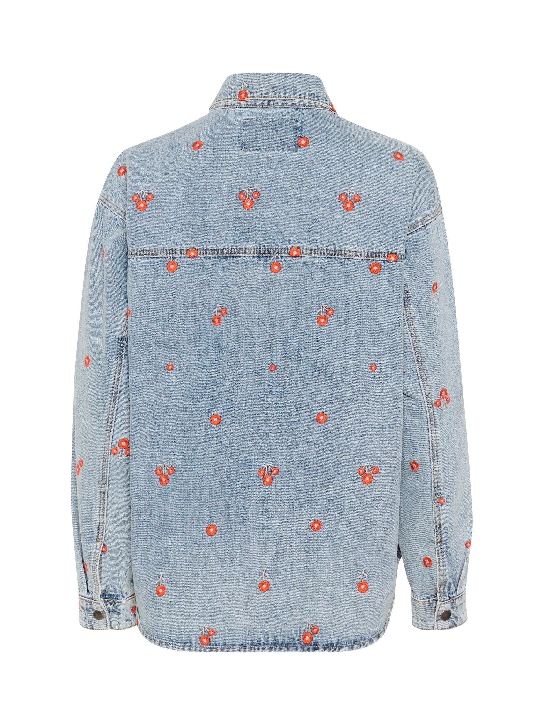 Product image 6 of 6, which shows KAFFE Ababeth Embroidered Floral Denim Jacket, Blue Denim/Red, 10