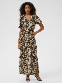 KAFFE Isolde Amber Animal Print Maxi Dress, Beige/Multi, Beige/Multi