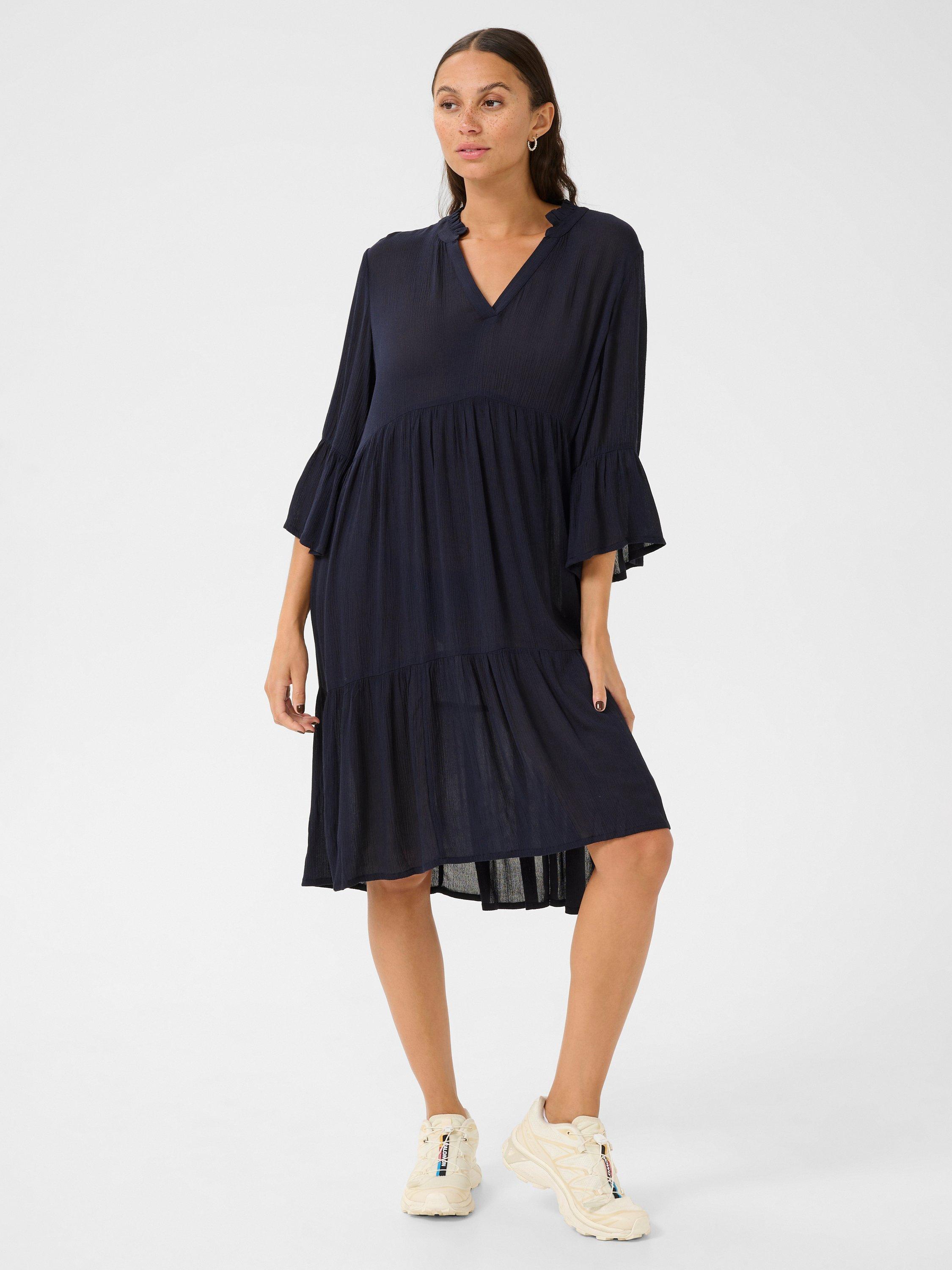 Product image 1 of 6, which shows KAFFE Marianah Amber V-Neck Dress, Mid Blue, 8