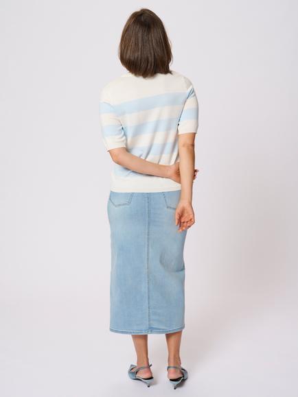 KAFFE Lizza Stripe Short Sleeve Jumper, Blue/Multi - view 2, Blue/Multi