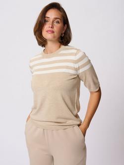 KAFFE Lizza Stripe Short Sleeve Jumper, Beige/Multi, Beige/Multi