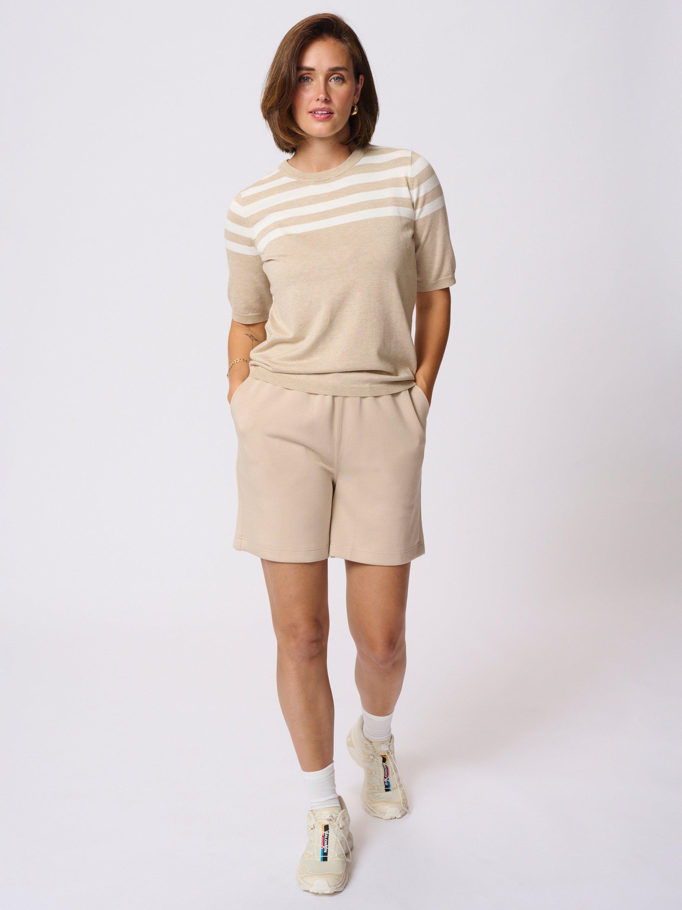 Product image 2 of 5, which shows KAFFE Lizza Stripe Short Sleeve Jumper, Beige/Multi, XS