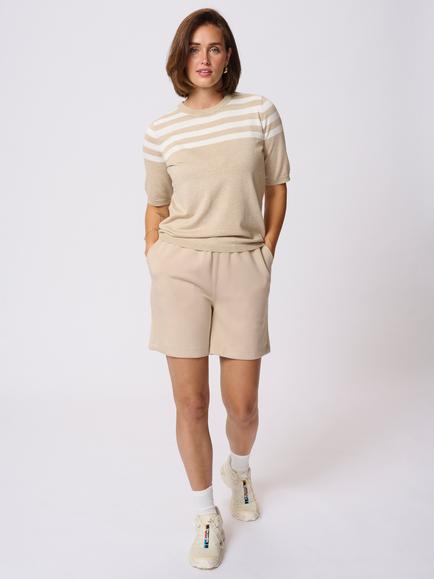 KAFFE Lizza Stripe Short Sleeve Jumper, Beige/Multi - view 2, Beige/Multi