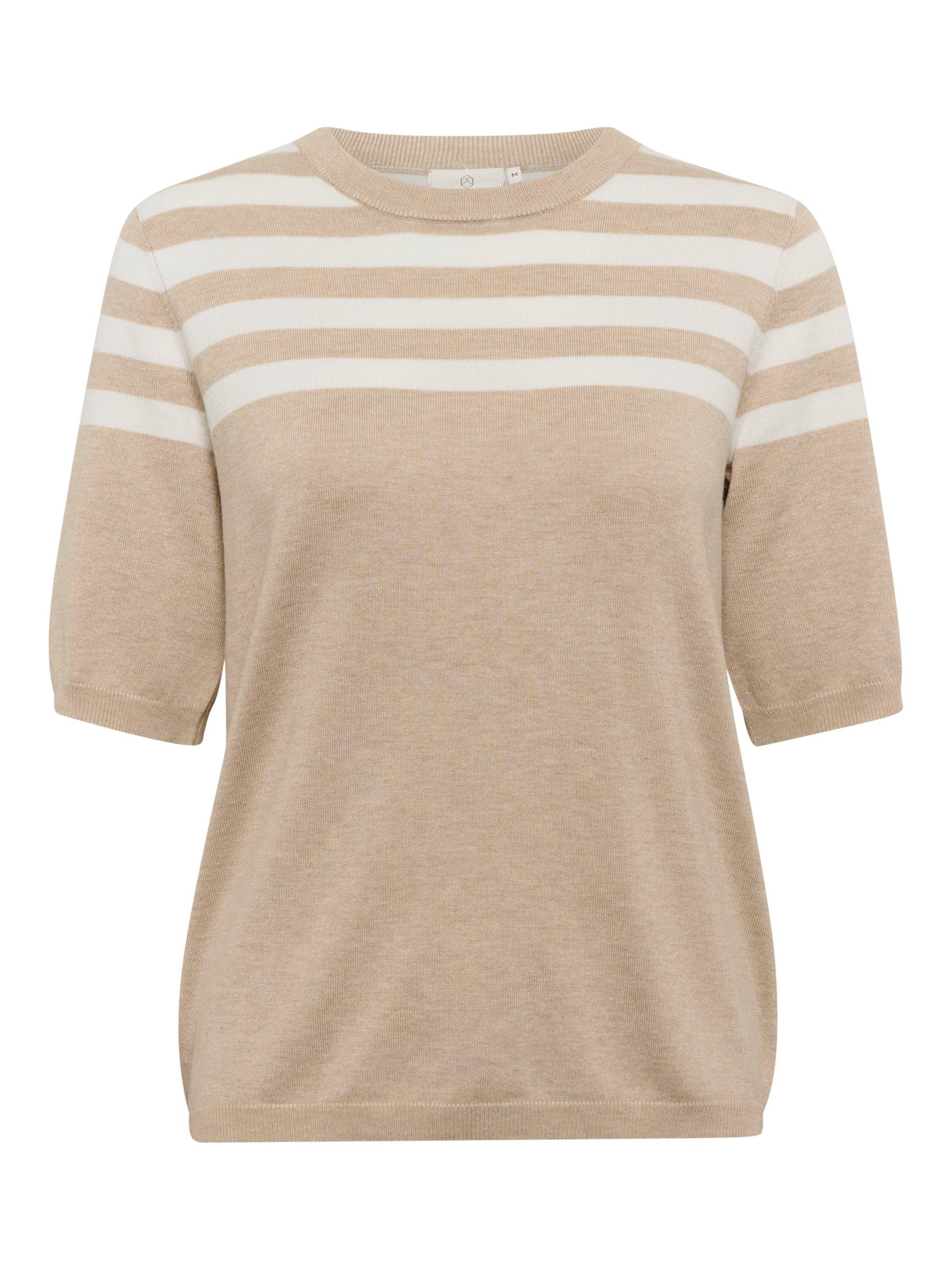 Product image 4 of 5, which shows KAFFE Lizza Stripe Short Sleeve Jumper, Beige/Multi, XS