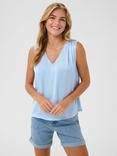 KAFFE Ariel Satin Sleeveless Blouse, Soft Chambray