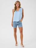 KAFFE Ariel Satin Sleeveless Blouse, Soft Chambray