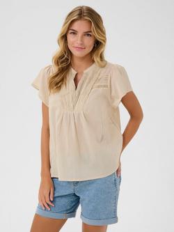 KAFFE Karli Smock Detail Blouse, Mid Red, Mid Grey