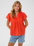 KAFFE Karli Smock Detail Blouse, Mid Red, Mid Red