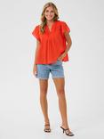 KAFFE Karli Smock Detail Blouse, Mid Red, Mid Red
