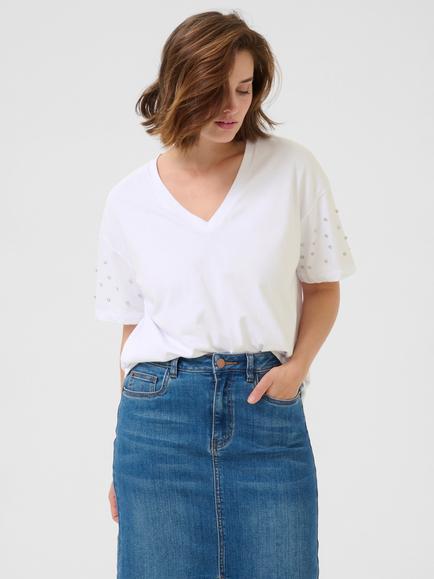 KAFFE Barnya Cotton V-Neck T-Shirt, Optical White, Optical White