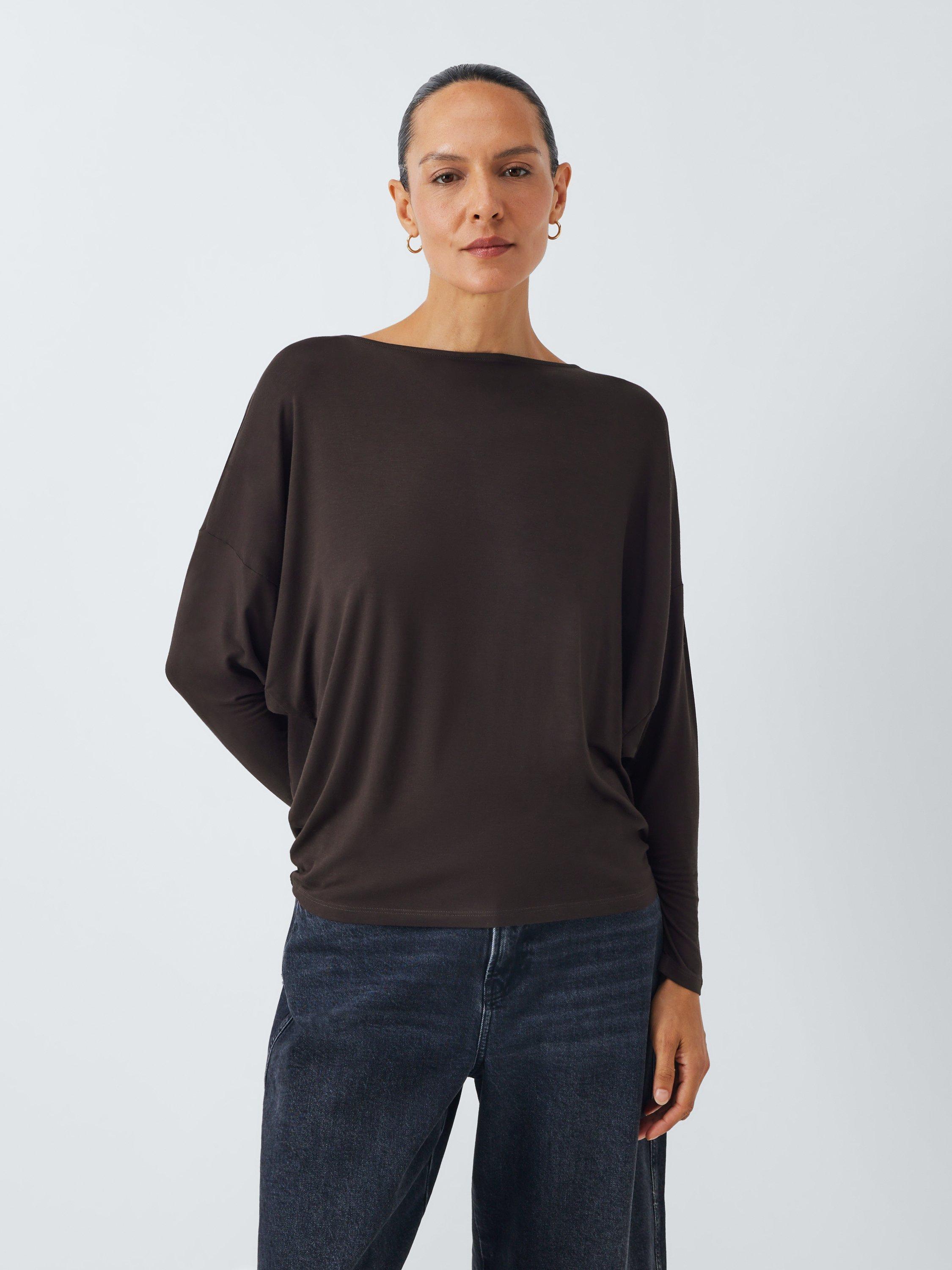 Product image 1 of 6, which shows AND/OR Long Batwing Sleeve Jersey Top, Brown, 6