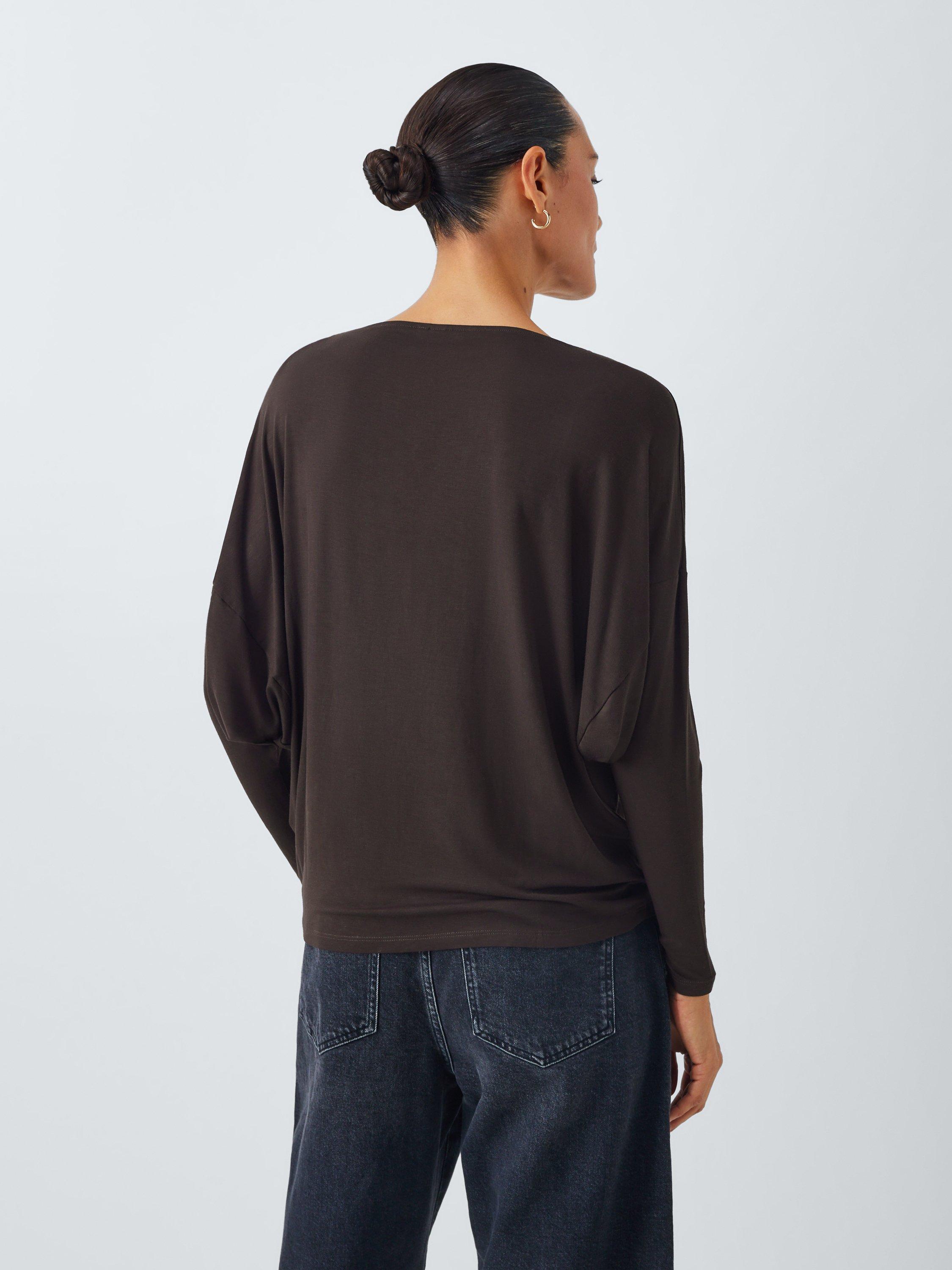 Product image 2 of 6, which shows AND/OR Long Batwing Sleeve Jersey Top, Brown, 6