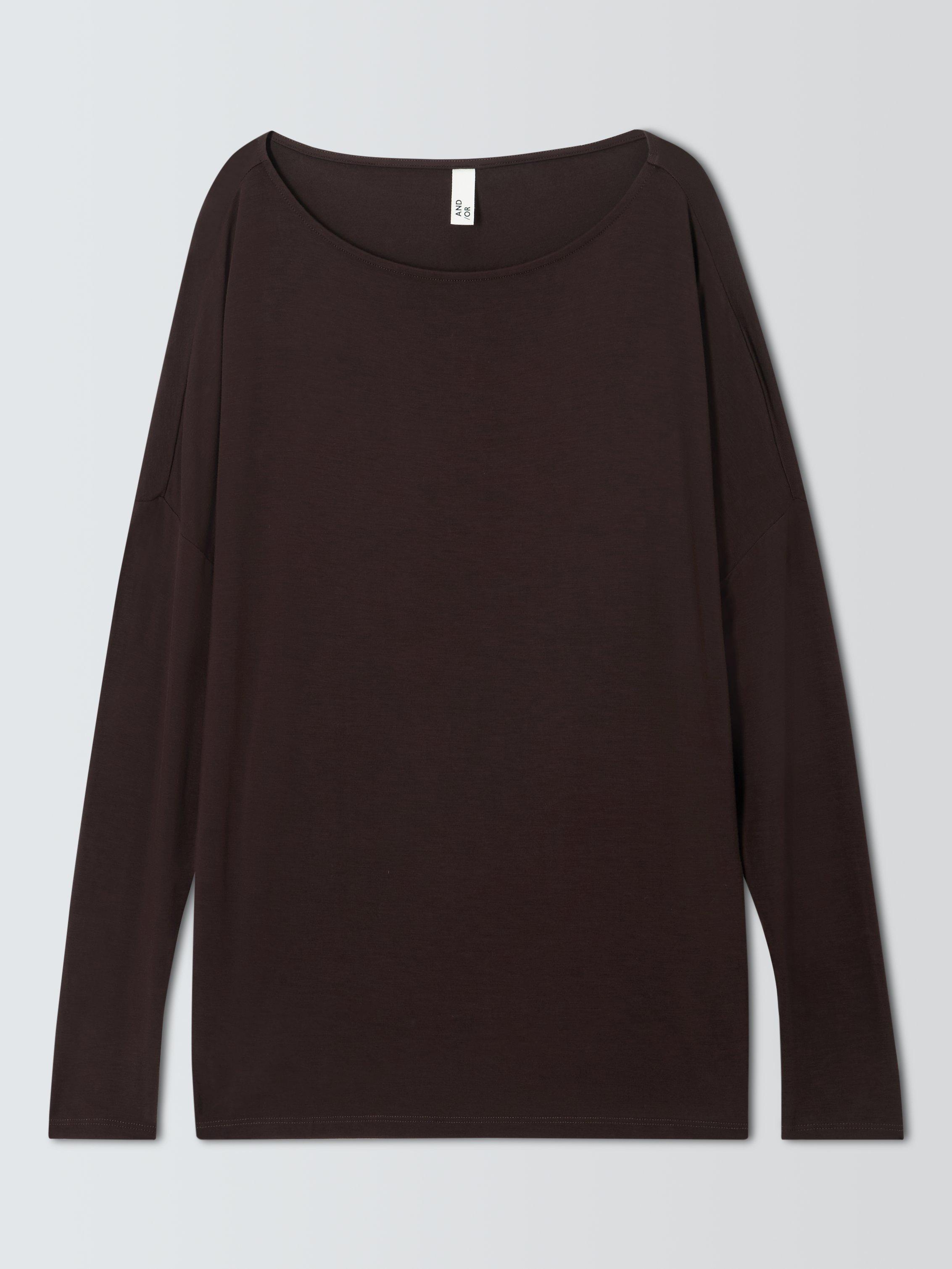Product image 4 of 6, which shows AND/OR Long Batwing Sleeve Jersey Top, Brown, 6