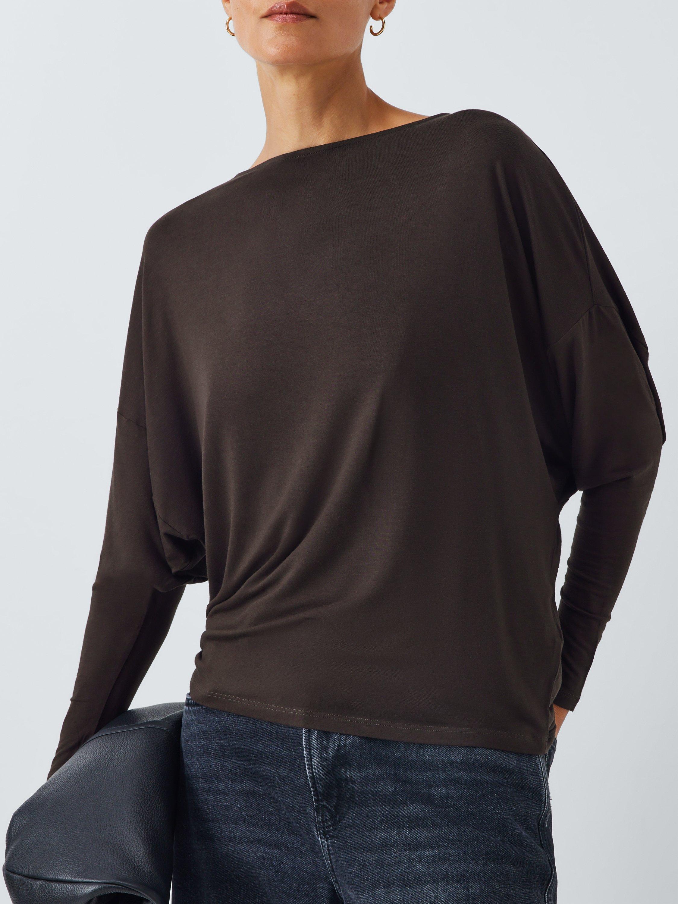 Product image 6 of 6, which shows AND/OR Long Batwing Sleeve Jersey Top, Brown, 6