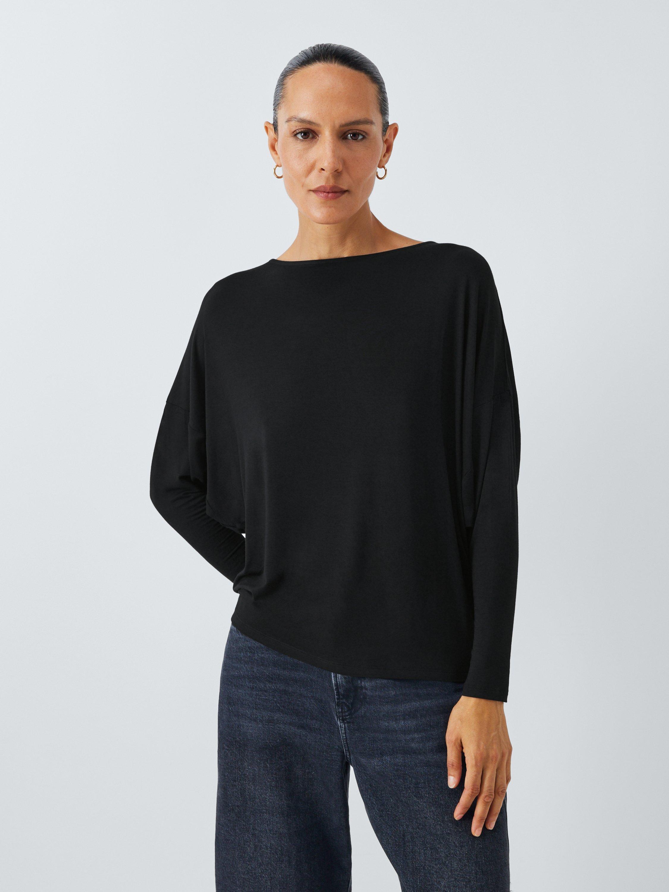 Product image 1 of 6, which shows AND/OR Long Batwing Sleeve Jersey Top, Black, 6