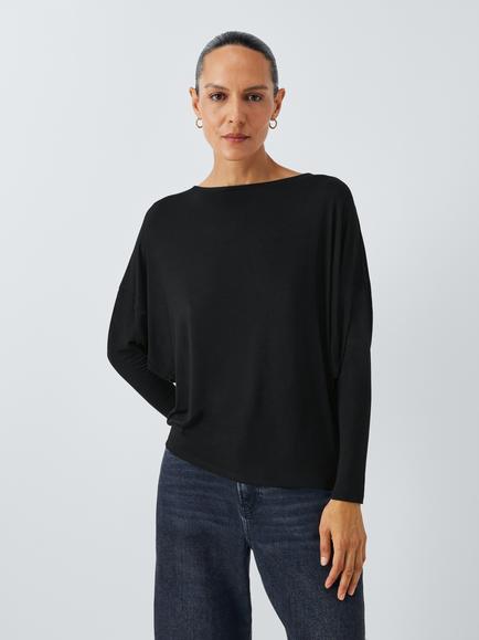 AND/OR Long Batwing Sleeve Jersey Top, Black